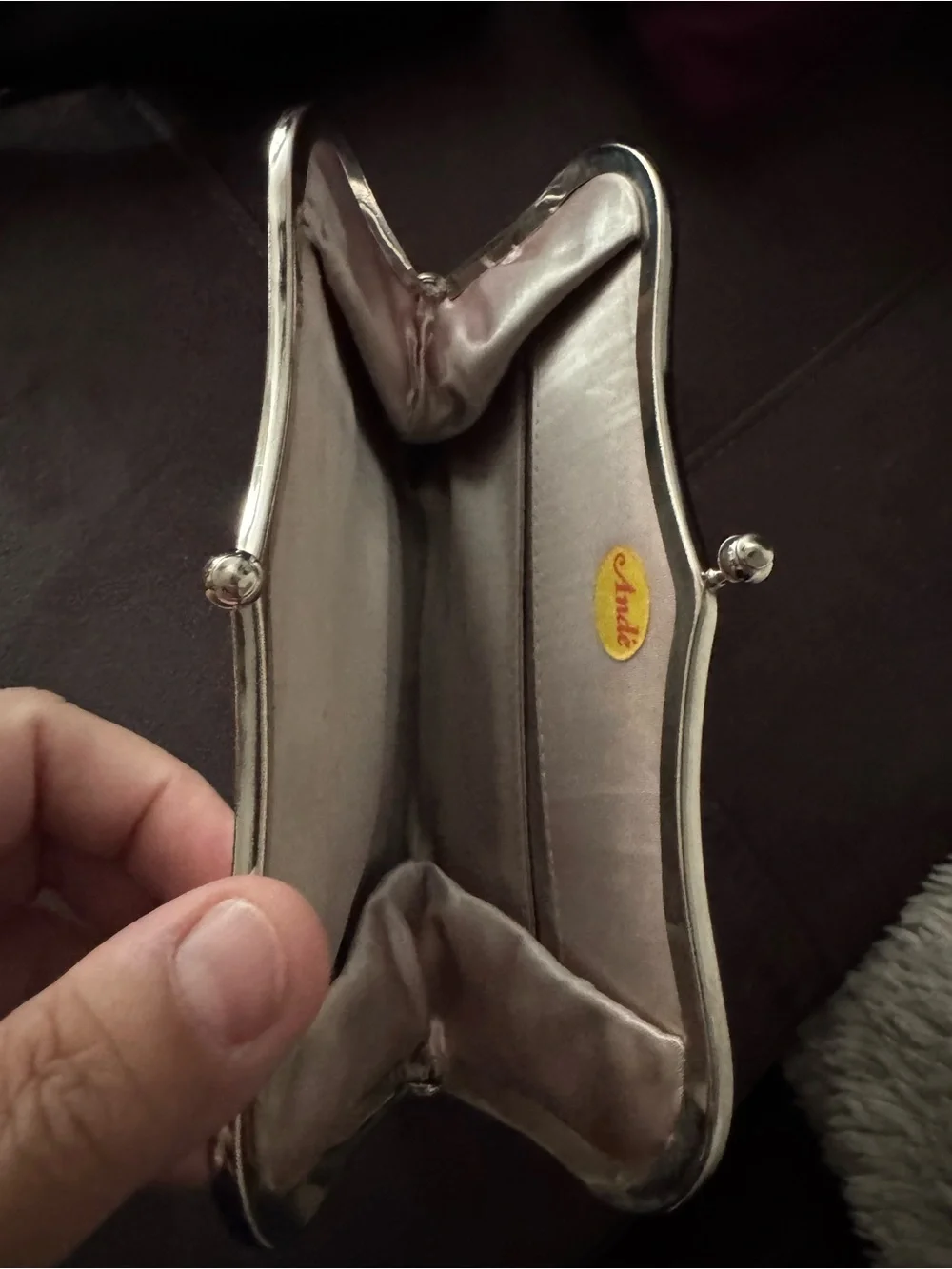 Ande Silver Metallic Kiss-Lock Clutch